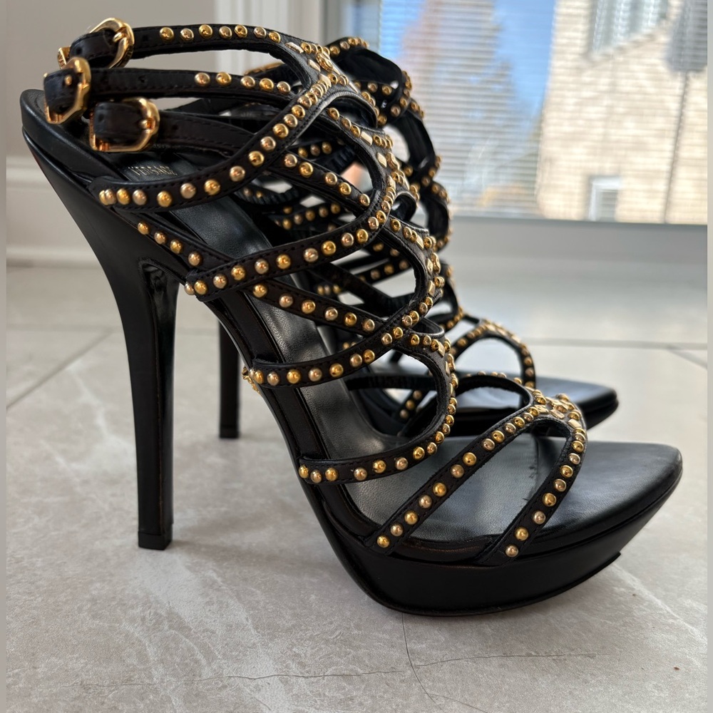 Versace Black Heels with Gold Studs - Picture 3 of 8